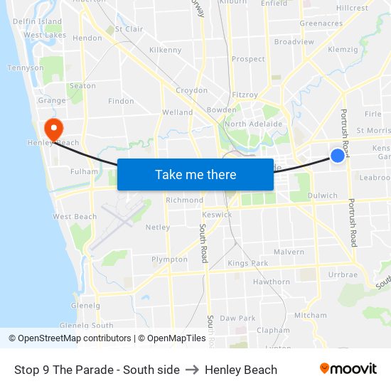 Stop 9 The Parade - South side to Henley Beach map