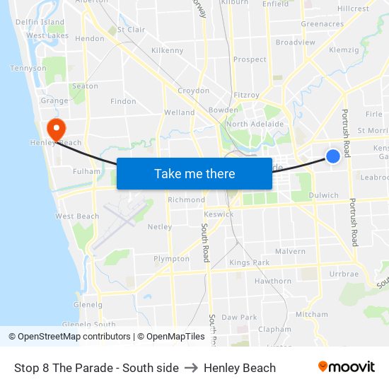 Stop 8 The Parade - South side to Henley Beach map