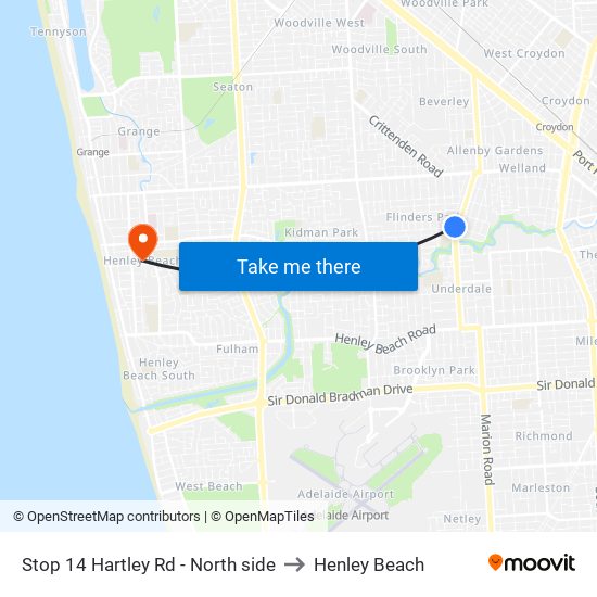 Stop 14 Hartley Rd - North side to Henley Beach map