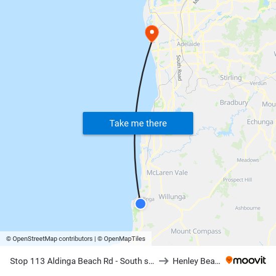 Stop 113 Aldinga Beach Rd - South side to Henley Beach map