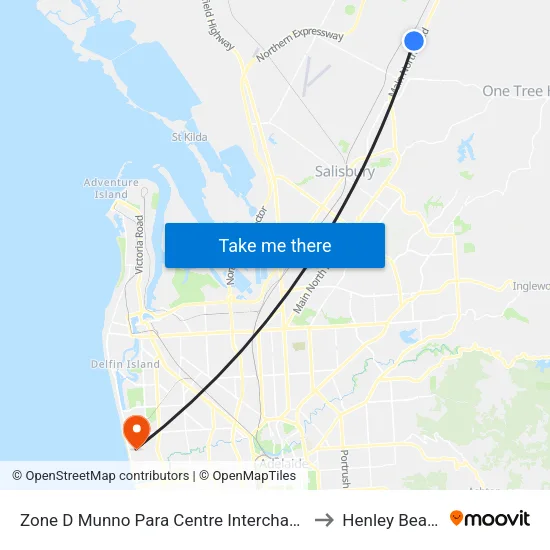 Zone D Munno Para Centre Interchange to Henley Beach map