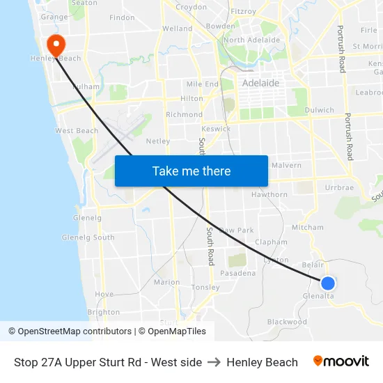 Stop 27A Upper Sturt Rd - West side to Henley Beach map