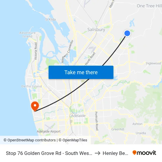 Stop 76 Golden Grove Rd - South West side to Henley Beach map