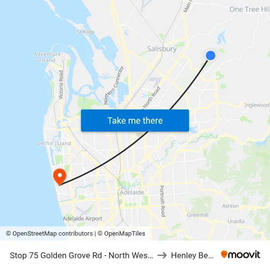 Stop 75 Golden Grove Rd - North West side to Henley Beach map