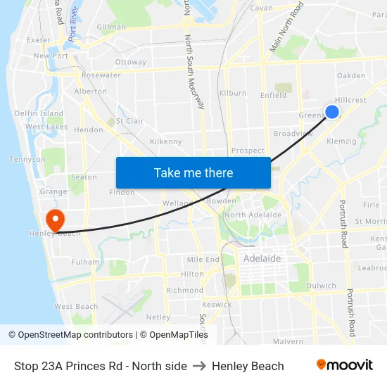 Stop 23A Princes Rd - North side to Henley Beach map
