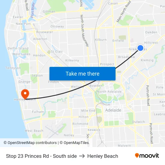 Stop 23 Princes Rd - South side to Henley Beach map