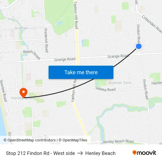 Stop 212 Findon Rd - West side to Henley Beach map