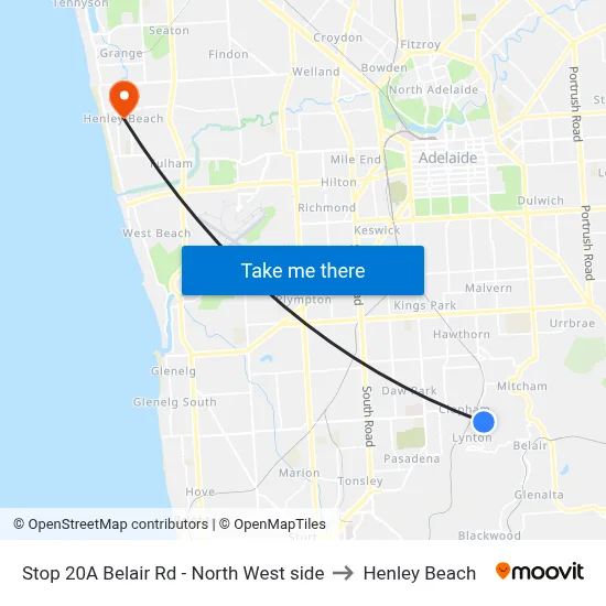 Stop 20A Belair Rd - North West side to Henley Beach map