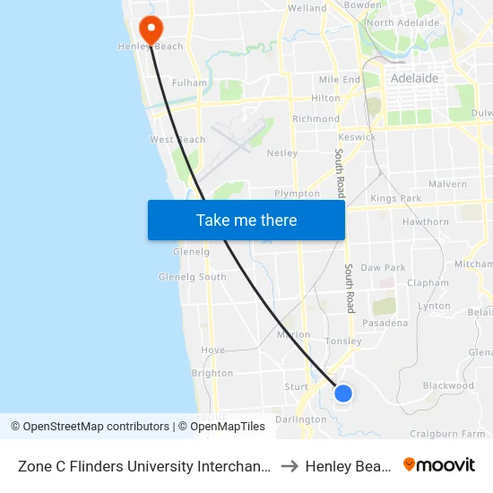 Zone C Flinders University Interchange to Henley Beach map