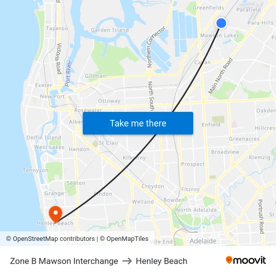 Zone B Mawson Interchange to Henley Beach map