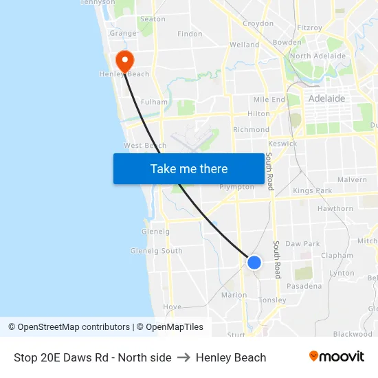 Stop 20E Daws Rd - North side to Henley Beach map