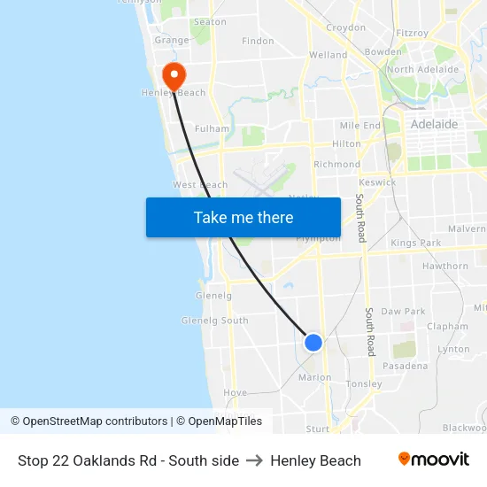 Stop 22 Oaklands Rd - South side to Henley Beach map