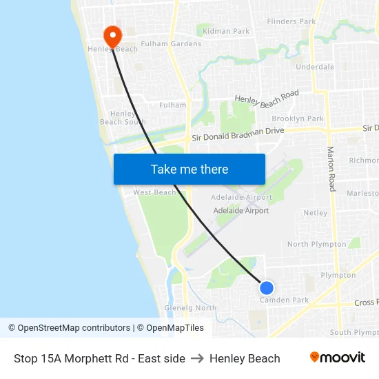 Stop 15A Morphett Rd - East side to Henley Beach map