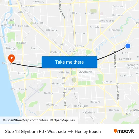 Stop 18 Glynburn Rd - West side to Henley Beach map