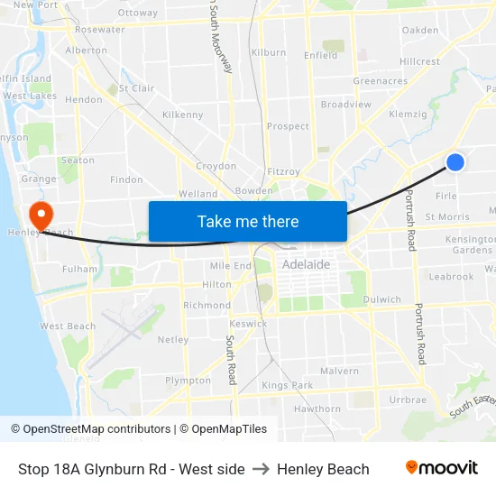 Stop 18A Glynburn Rd - West side to Henley Beach map