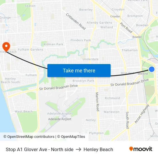 Stop A1 Glover Ave - North side to Henley Beach map