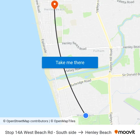 Stop 14A West Beach Rd - South side to Henley Beach map