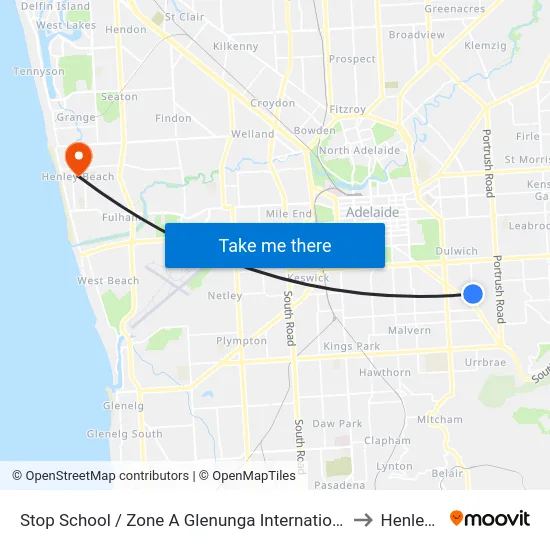 Stop School / Zone A Glenunga International High School Conyngham St to Henley Beach map