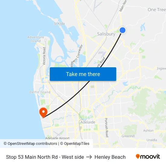Stop 53 Main North Rd - West side to Henley Beach map