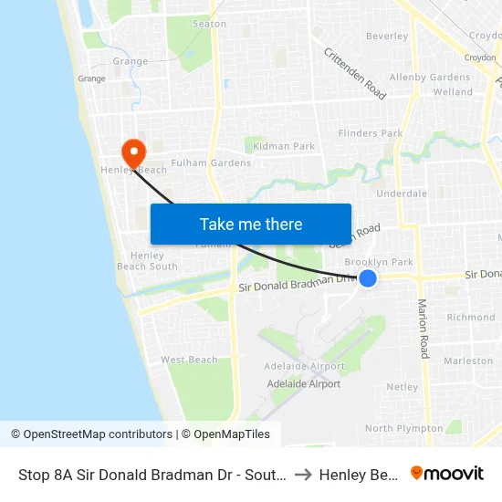 Stop 8A Sir Donald Bradman Dr - South side to Henley Beach map
