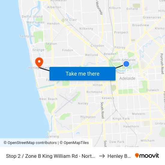 Stop 2 / Zone B King William Rd - North West side to Henley Beach map