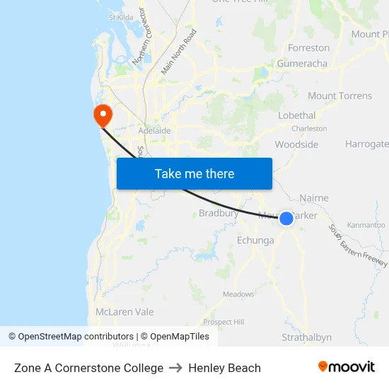 Zone A Cornerstone College to Henley Beach map