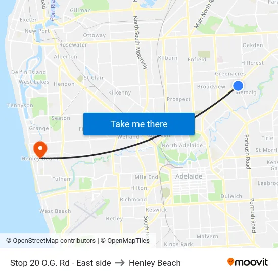 Stop 20 O.G. Rd - East side to Henley Beach map