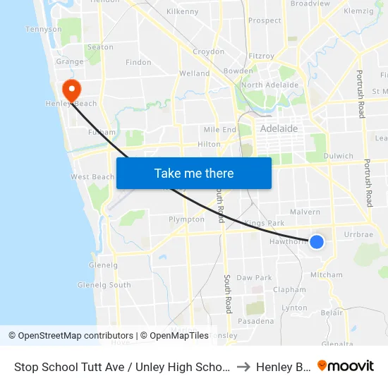 Stop School Tutt Ave / Unley High School - South side to Henley Beach map