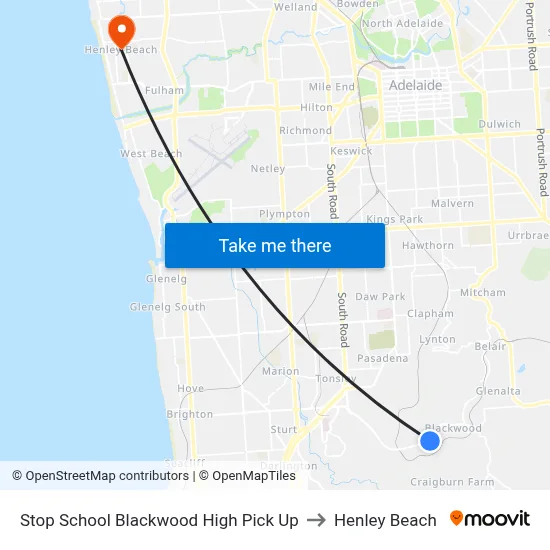 Stop School Blackwood High Pick Up to Henley Beach map