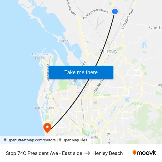 Stop 74C President Ave - East side to Henley Beach map