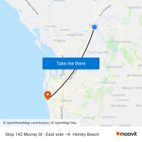 Stop 142 Murray St - East side to Henley Beach map