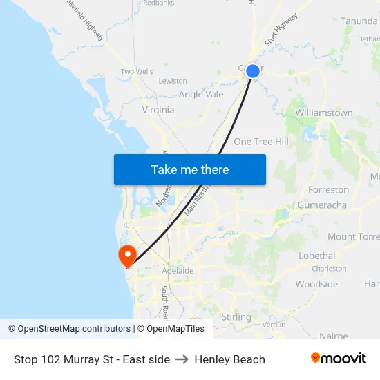 Stop 102 Murray St - East side to Henley Beach map
