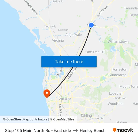 Stop 105 Main North Rd - East side to Henley Beach map