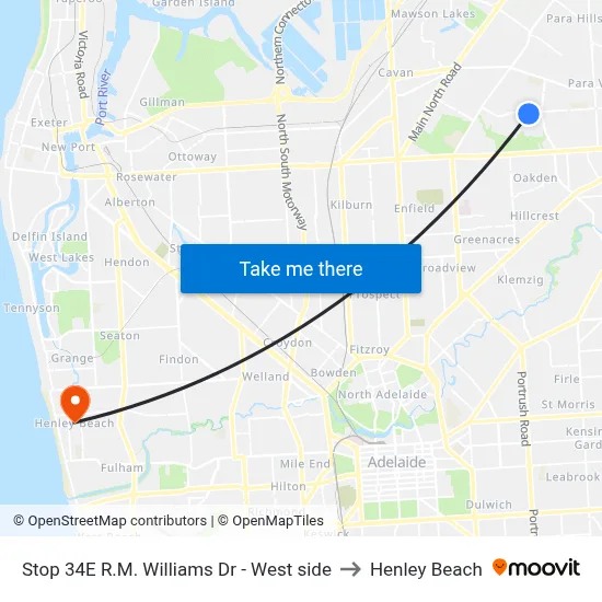 Stop 34E R.M. Williams Dr - West side to Henley Beach map