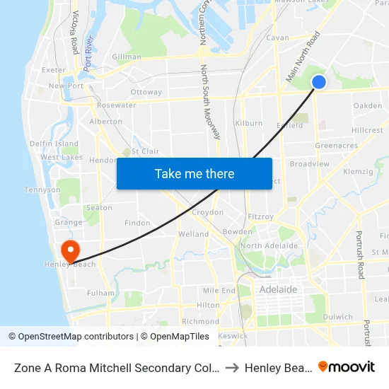 Zone A Roma Mitchell Secondary College to Henley Beach map