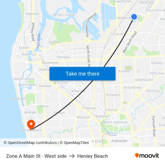 Zone A Main St - West side to Henley Beach map