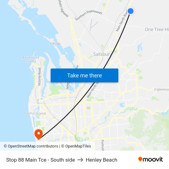 Stop 88 Main Tce - South side to Henley Beach map