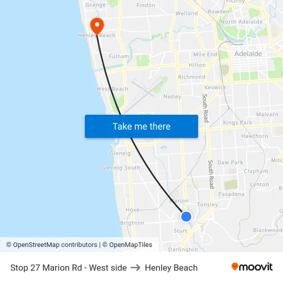 Stop 27 Marion Rd - West side to Henley Beach map