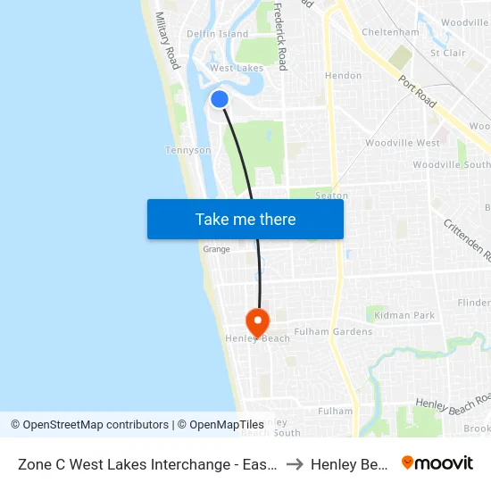 Zone C West Lakes Interchange - East side to Henley Beach map