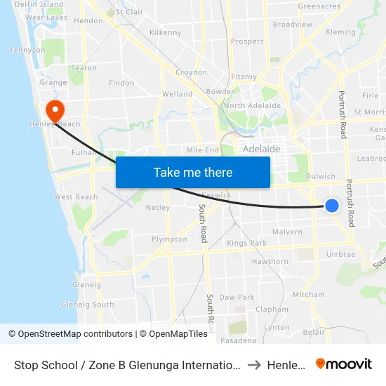 Stop School / Zone B Glenunga International High School Conyngham St to Henley Beach map