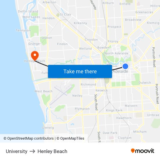 University to Henley Beach map