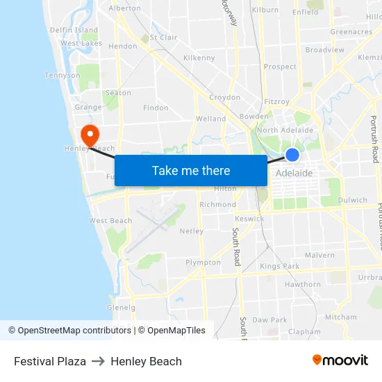 Festival Plaza to Henley Beach map