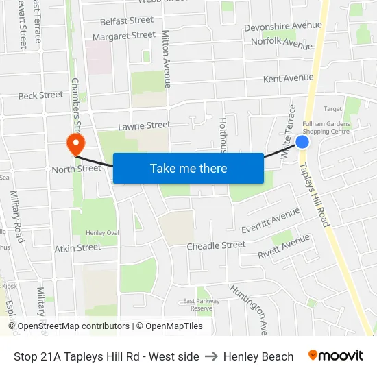 Stop 21A Tapleys Hill Rd - West side to Henley Beach map
