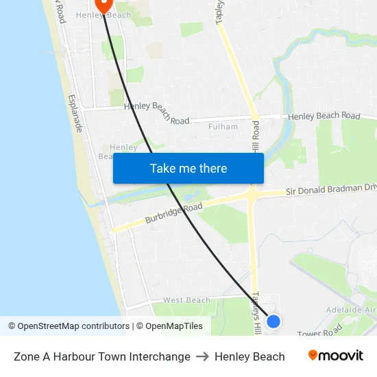 Zone A Harbour Town Interchange to Henley Beach map