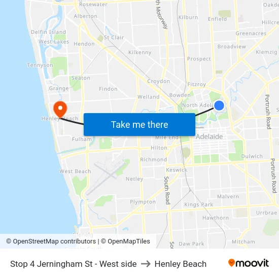Stop 4 Jerningham St - West side to Henley Beach map