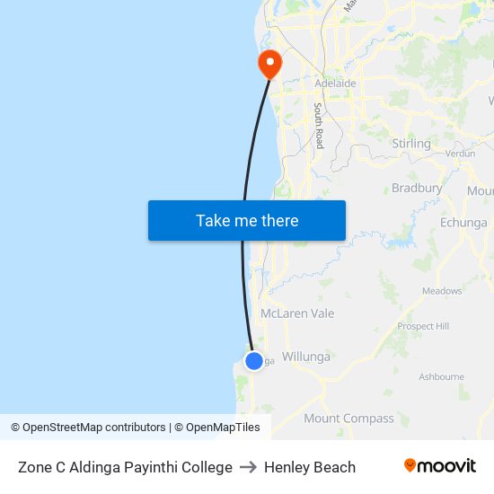 Zone C Aldinga Payinthi College to Henley Beach map