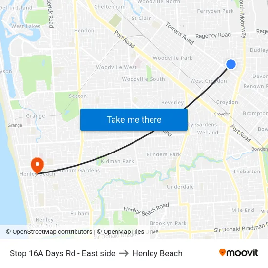 Stop 16A Days Rd - East side to Henley Beach map