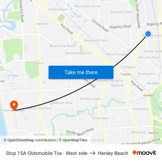 Stop 15A Oldsmobile Tce - West side to Henley Beach map