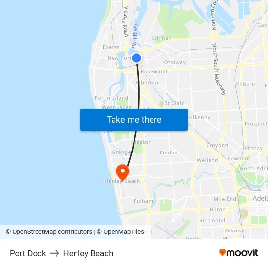 Port Dock to Henley Beach map