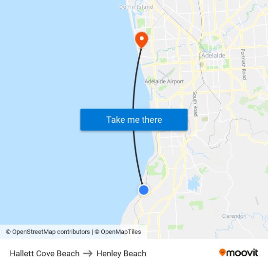 Hallett Cove Beach to Henley Beach map